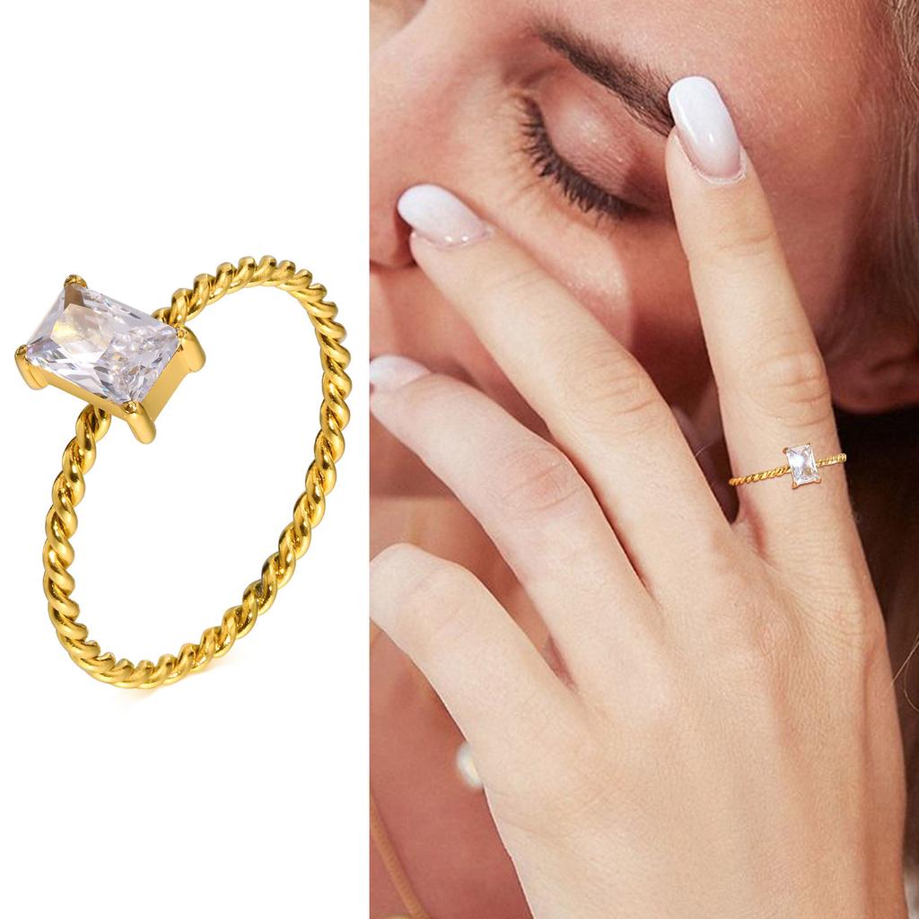 Bague Carrée Chic Blanche Zirconium Cubique AAA pour Femmes, Anneaux de Mariage en Acier Inoxydable, Bague de Doigt, Cadeau de Fête pour Elle Bijoux