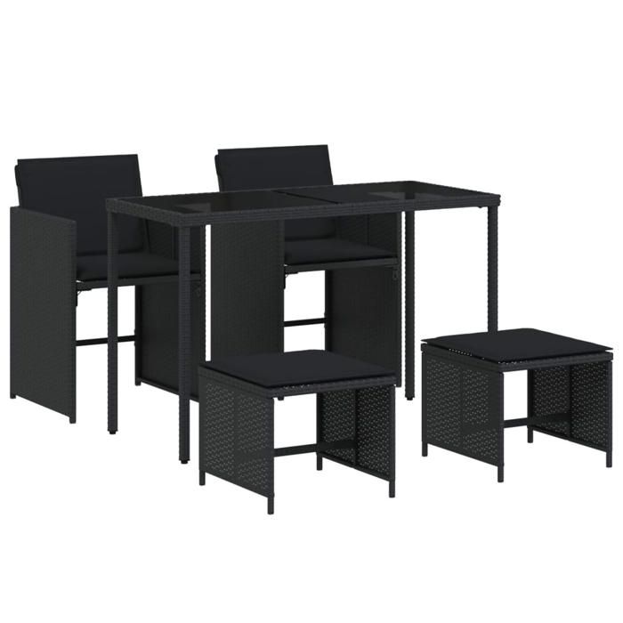 VidaXL Ensemble à Manger de Jardin avec Coussins 5pcs, Table de Terrasse, Meubles de Patio, Mobilier d'Extérieur, Noir 365081