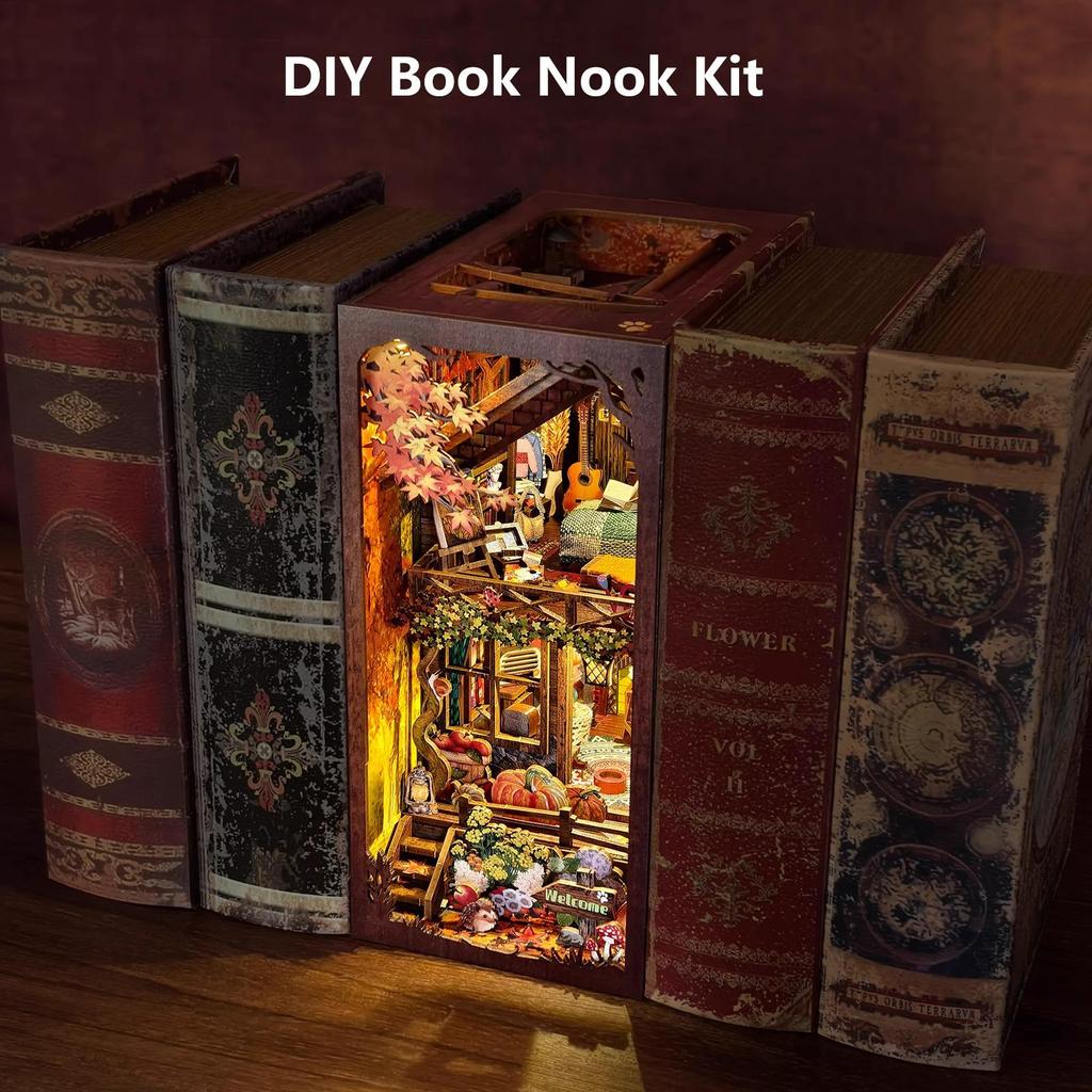 Twilight Cabin Bookends: DIY Wooden 3D Puzzle House Model, Handmade Building Blocks, Assembled Toy Gift.