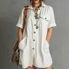 2026 European and American New Shirt Skirt Fashionable and Casual Solid Color Short-sleeved Button Medium and Long Dress