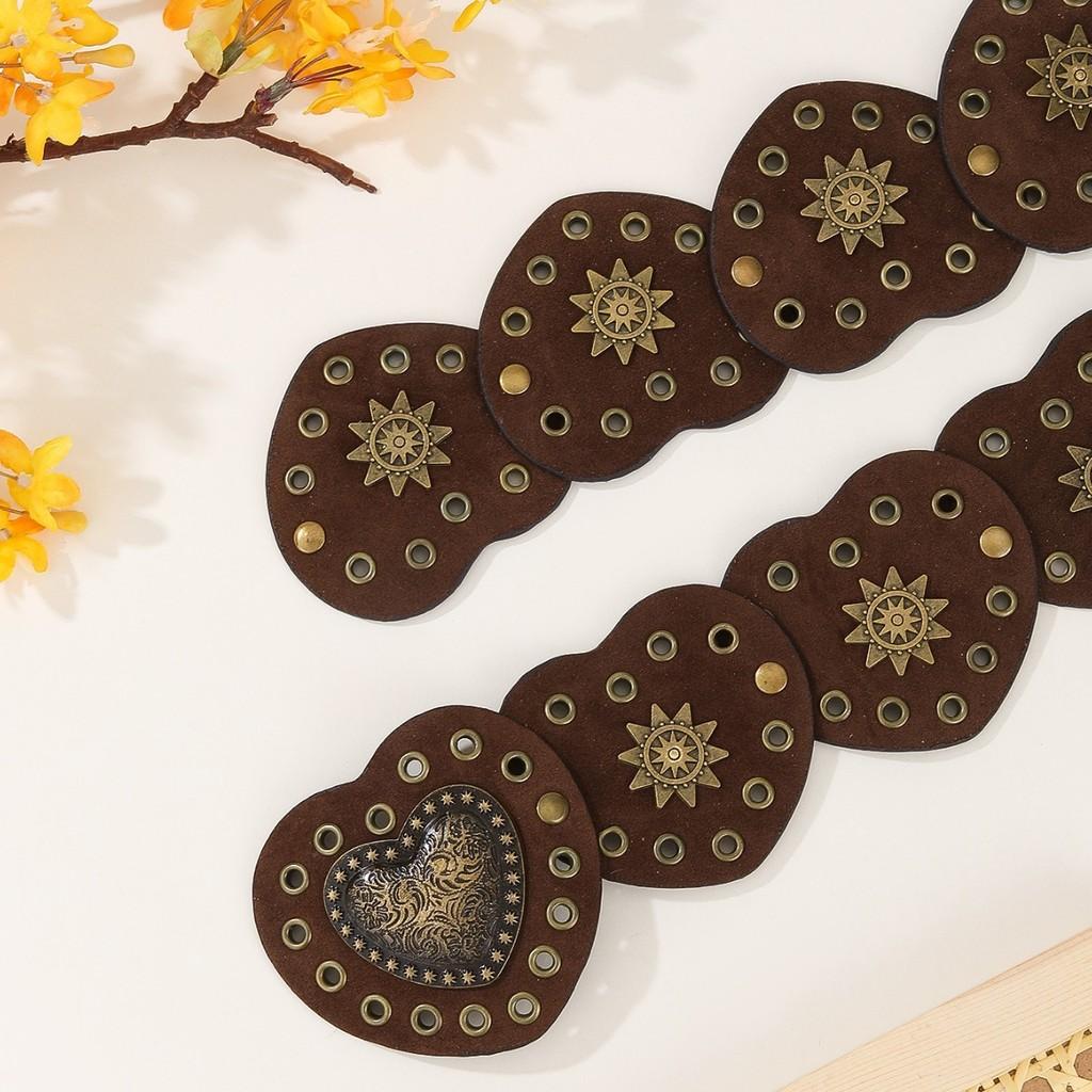 Ethnic Style Girl Heart Patchwork Rivet Western Vintage Belt For Boho Fashion Accessories