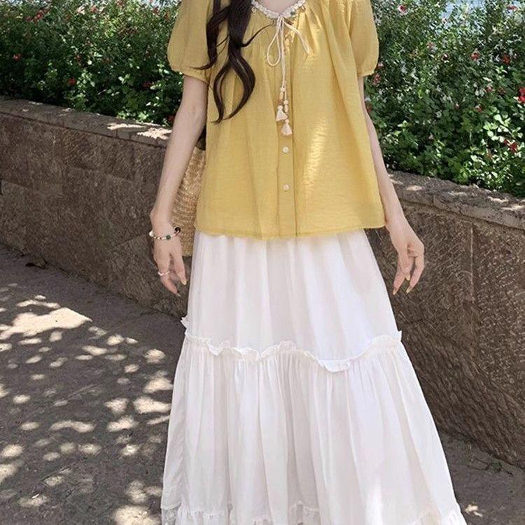 

Dopamine Summer Outfit: Women s Short-Sleeved Shirt & Slimming Skirt Set M (100-110 jin)