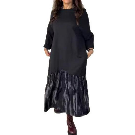 2026 Spring Tie-Dye Patchwork Loose Pleated Long Dress