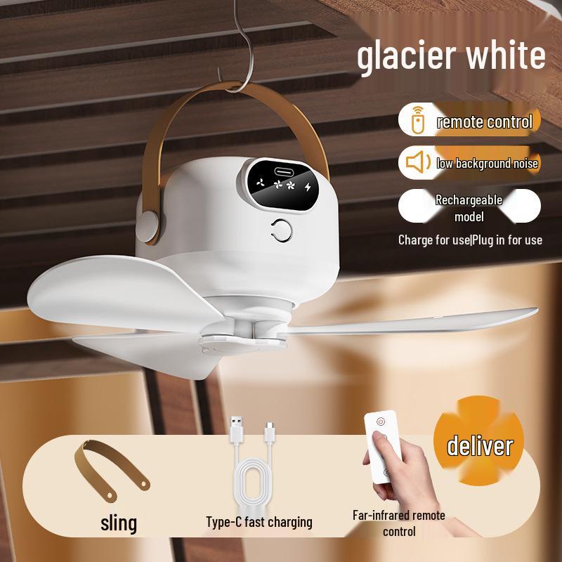 USB Rechargeable Ceiling Fan with Night Light & Remote Control for Dorms and Small Spaces