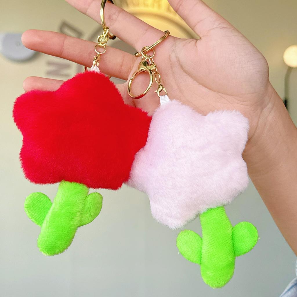 Cute Internet Celebrity Red Flower Plush Toy with Money Flower Pendant Keychain Bag Charm