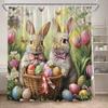 Funny Easter Shower Curtains Cute Cat Rabbit Eggs Butterfly Tulip Flowers Rustic Fabric Home Bathroom Curtain Decor With Hooks