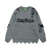Unisex Oversized Knit Sweater With Distressed Hole Detail Streetwear Casual Pullover