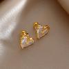 Elegant French Retro Zircon Heart Earrings for Women - Sparkling, Versatile, and Fashionable.