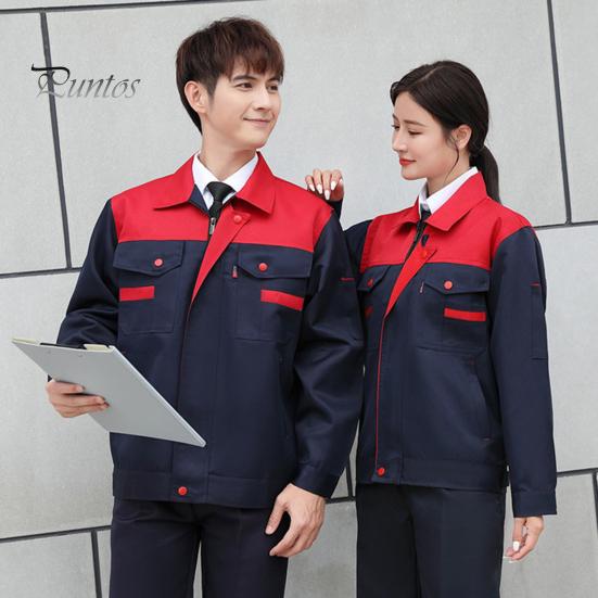 Workwear Suit for Men Women Wear-resistant Worker Clothing Lapel Collar Zipper Long Sleeve Top Pants Work Uniform Set for Repairman Workmen