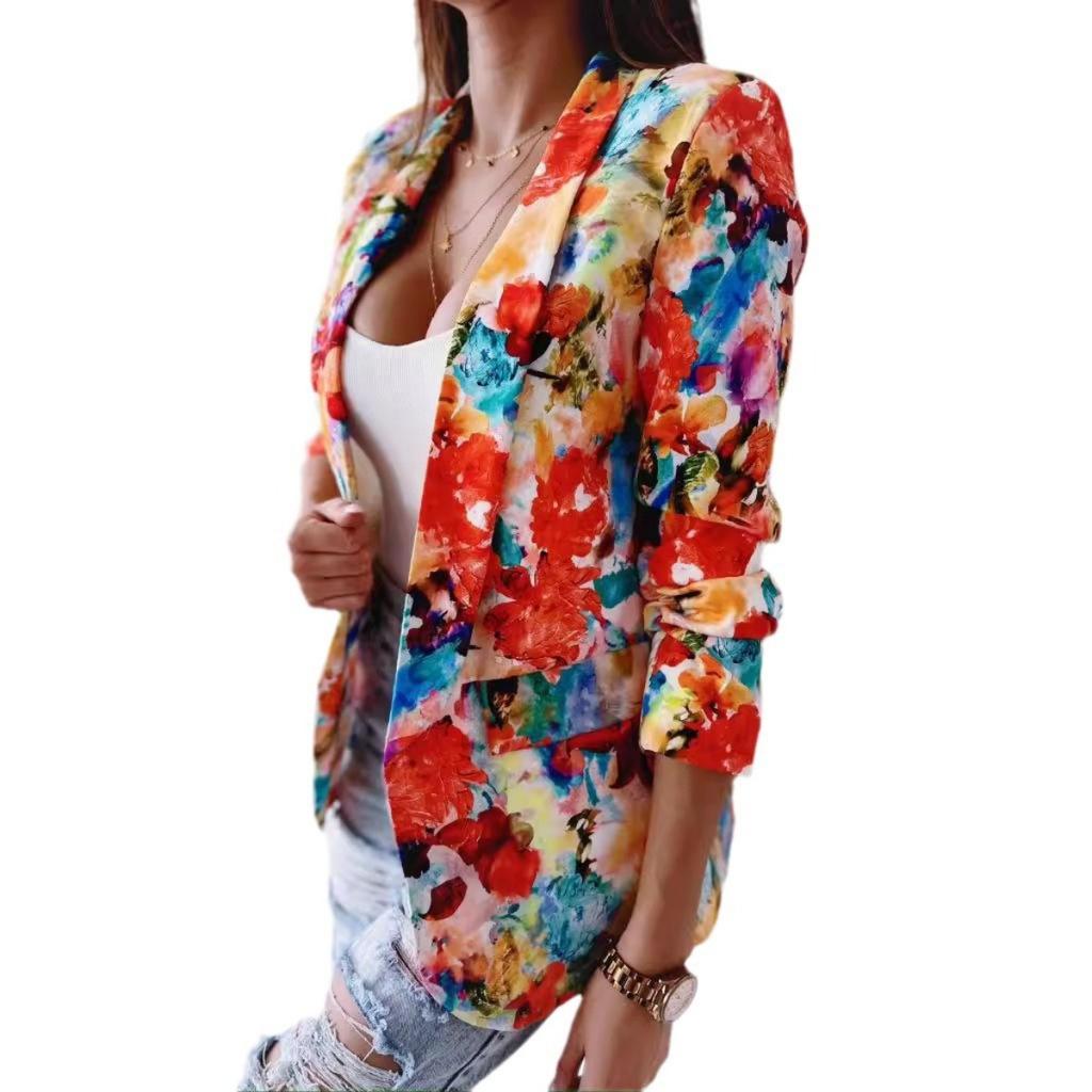 New Fashion Women's Printed Blazer, Casual Spring Outerwear, European American Style, Popular For Crossborder Women