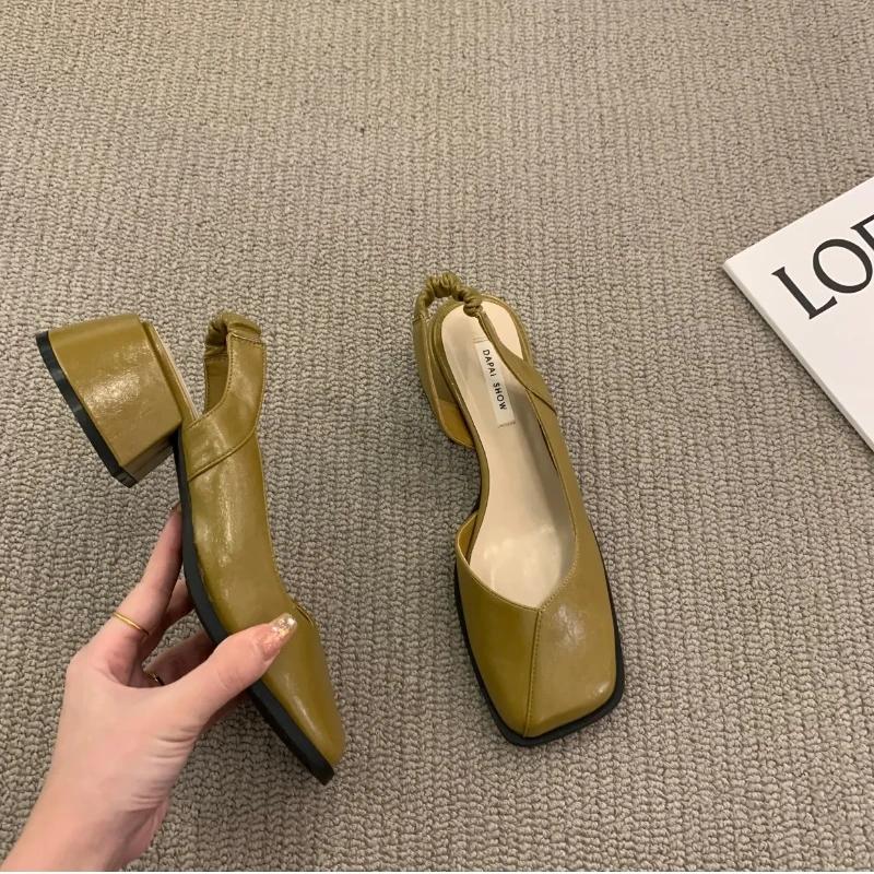 Fashion Summer Elegant Ladies Sandals Fashion Ladies Elastic Band Flat Heel Women Shallow Party Shoes Square Heel 35-40 Square Toe
