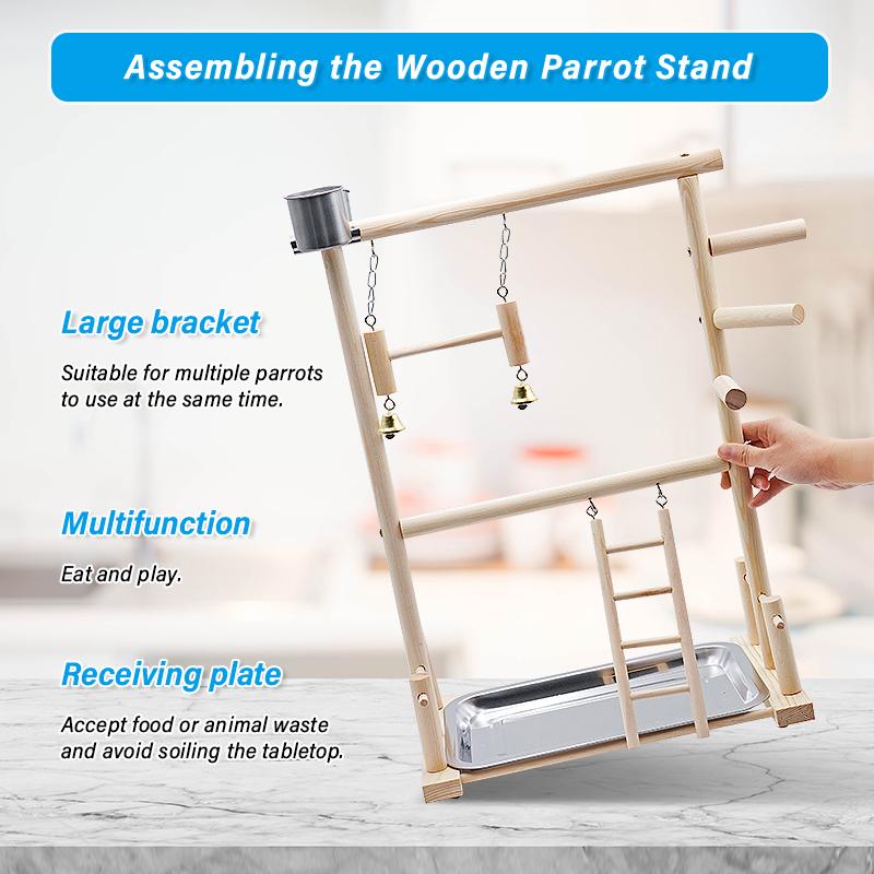 Pet Parrot Playstands with Cup Toys Tray Bird Swing Climbing Hanging Ladder Bridge Wood Cockatiel Playground Bird Perches