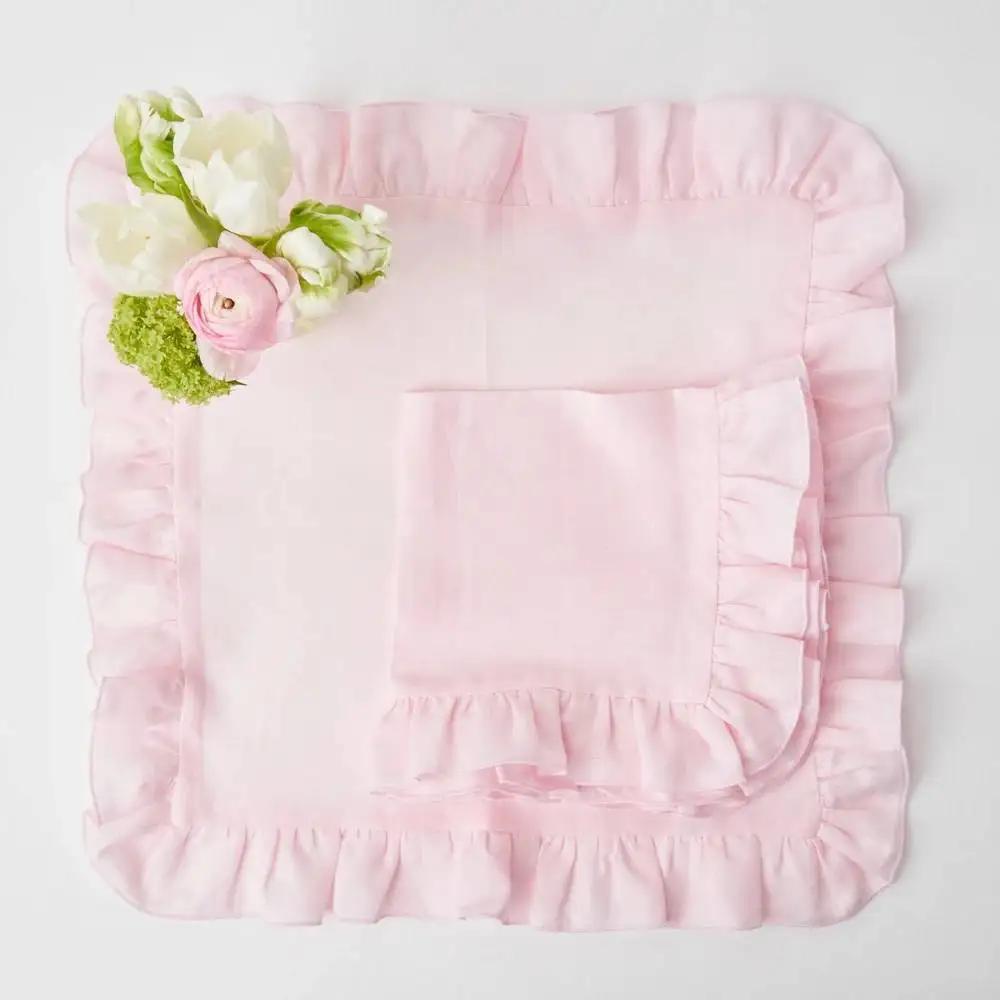 Set of 4 Linen Ruffle Dinner Napkins 30x45cm, 100% Pure Linen Ruffle Cloth Napkins for Easter, Wedding, Handcrafted and Washable