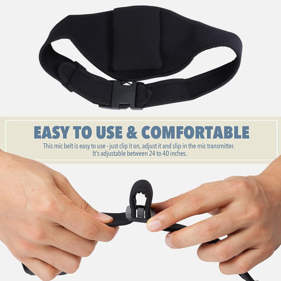 VICASKY Instructor Microphone Belt, Adjustable Microphone Transmitter Pouch, Lightweight and Durable, for Waist, Black
