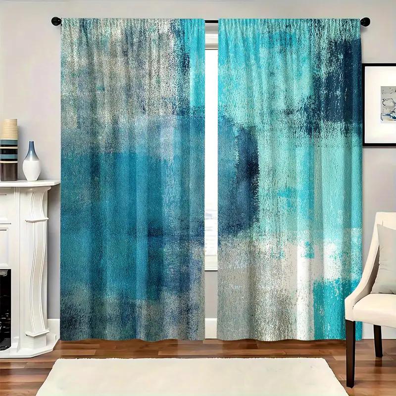Dye Painted Printed Curtains Pole Bag Bedroom Living Room Home Decoration Set Of 2 Made Polyester Area Decor