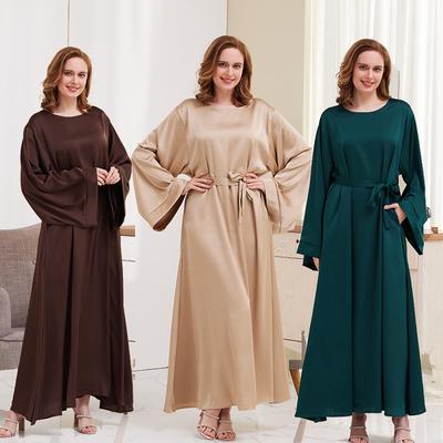 Ramadan Satin Abaya Dubai Kaftan Muslim Women Maxi Dress Jilbab Party Gown Robe