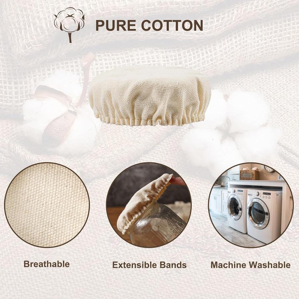 Cloth Covers for Sourdough Starter Jars Or Kombucha Kefir Fermentation Cheese Fabric Lids, Fit Jars Mouth from 3-4 Inch, 5 Pack