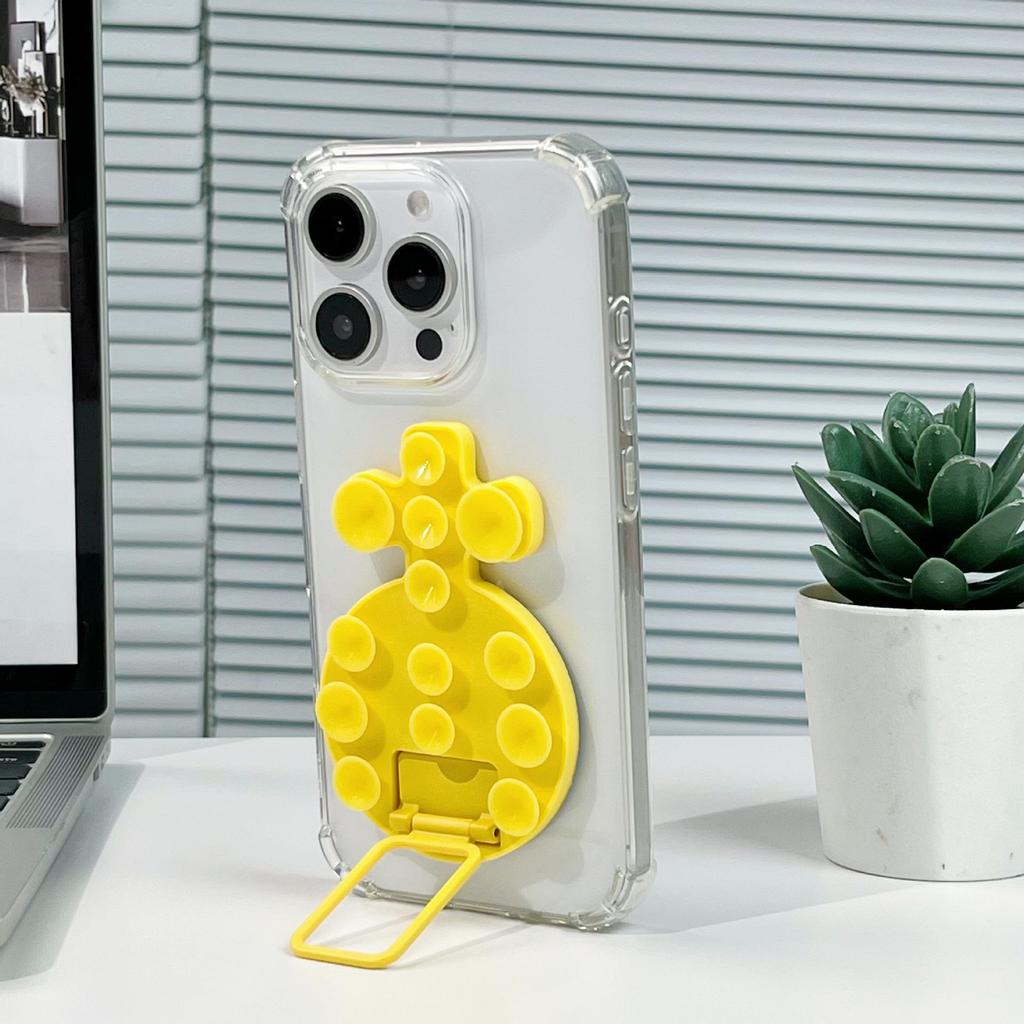 Magnetic Liquid Silicone Phone Case with Adhesive Metal Ring and Retractable Suction Cup Stand