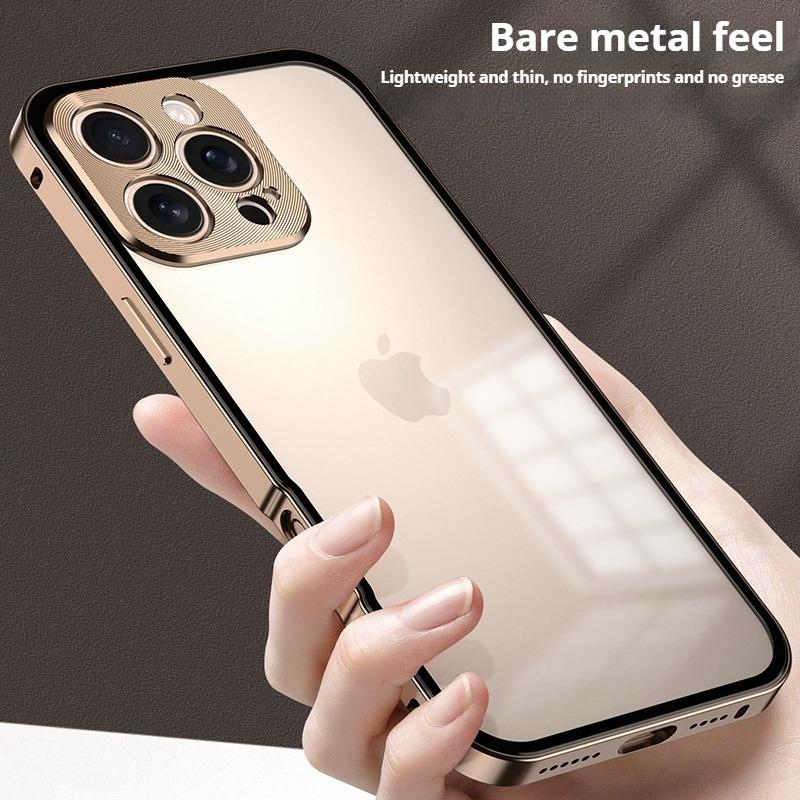 Metal Alloy Metal Frame Phone Case For iPhone 17 Air 16 15 14 13 12 Pro Max Plus Clear Tempered Glass Backboard Bumper Cover