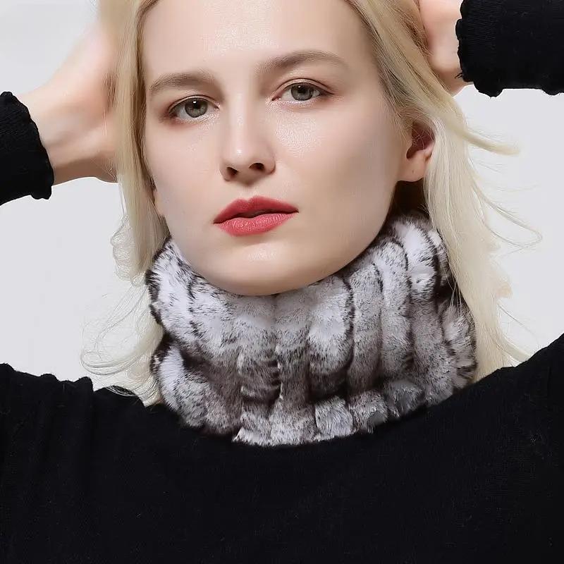 Rabbit Fur Scarf Women Winter Warm Knitted Neck Warmer Fashion Stylish Ring Scarves