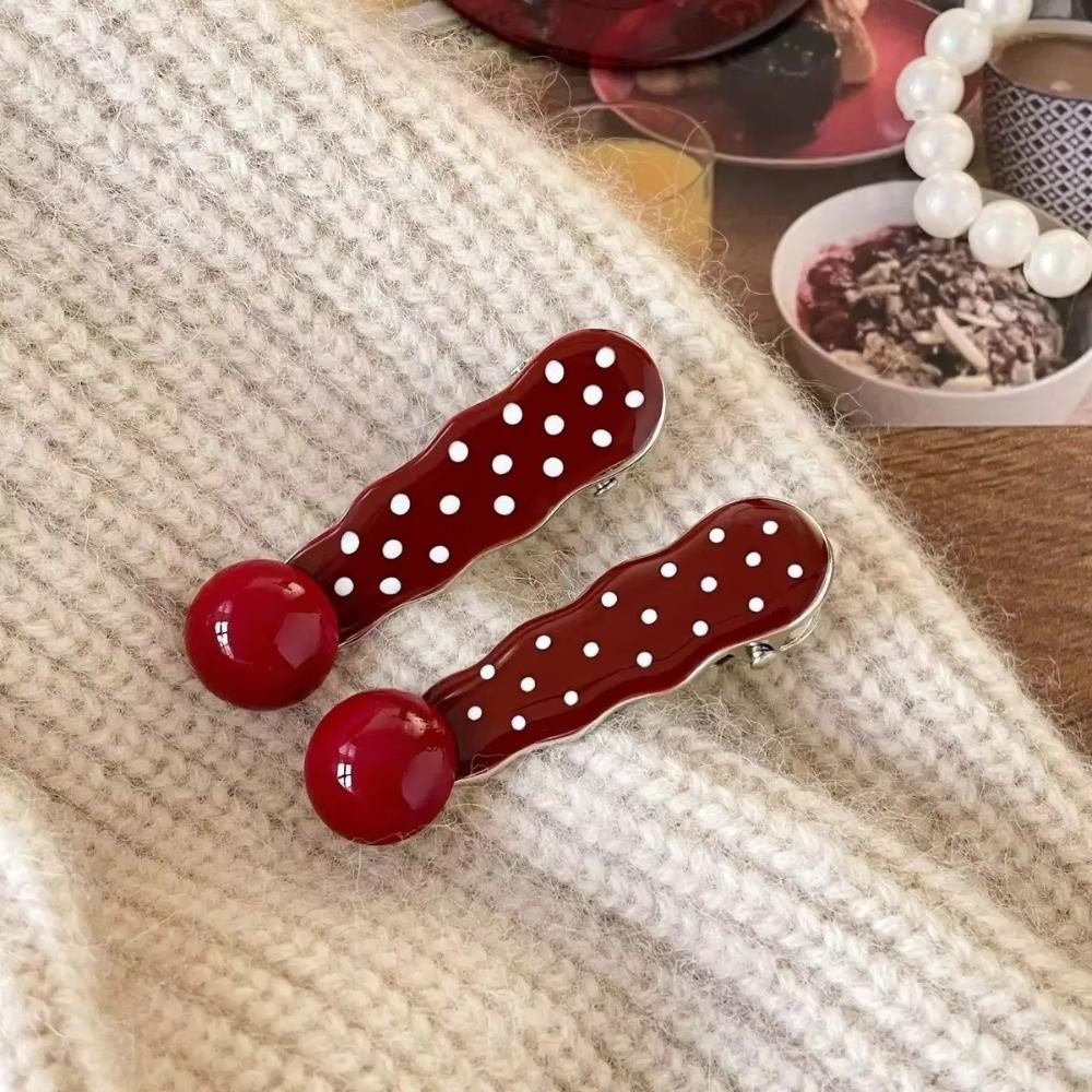 Red Retro Hair Clip Polka Dot Duckbill Hair Clips Sweet Bangs Clip  Hair Styling Accessories