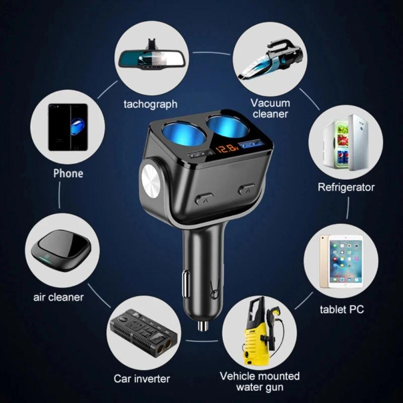 BUWEI Upgrade 90W USB Car Charge Socket Dual QC3.0 Super Fast Charging Multi-function Socket Splitter 180° Direction Adjustable