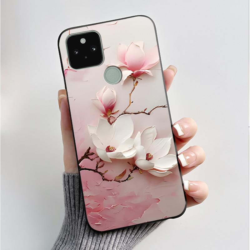 Silikonhülle für Google Pixel 5 Pixel 5A Pixel5 Pixel5A Weiche Abdeckung Luxus Mode Schmetterlingsblumen Bemalt Schwarz Handyhülle