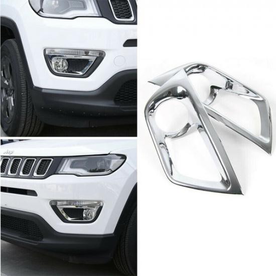 Exterior Front Head Fog Light Lamp Cover Trim Frame For Jeep Compass 2017+Chrome