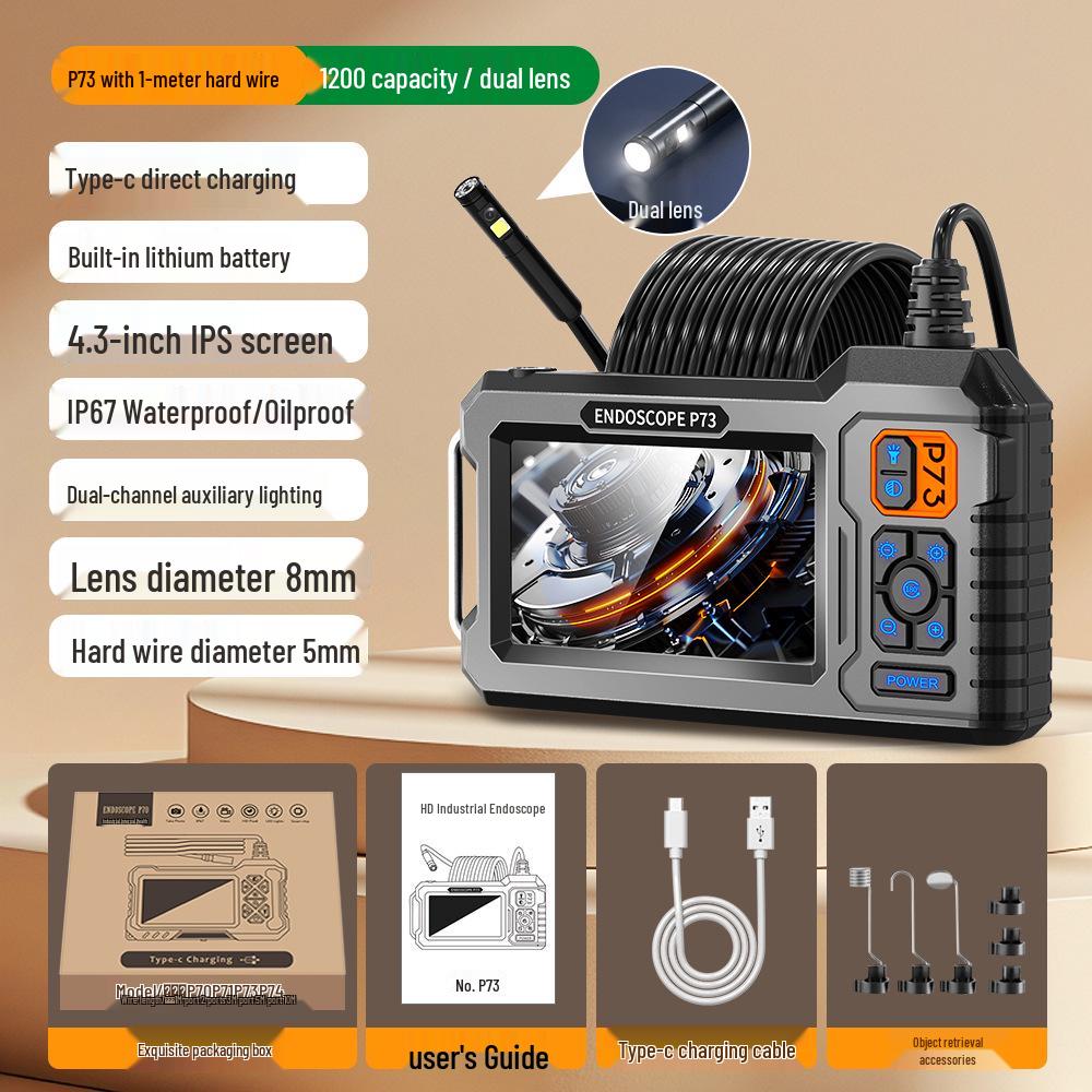 HD Waterproof Borescope P73: 4.3" Screen, 8mm Lens for Pipe and Automotive Inspection