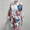 2 Pcs/Set Shirt Shorts Suit Zipper Lapel Loose Printed Long Sleeve Casual Soft Pockets High Waist Lady Top Shorts Set