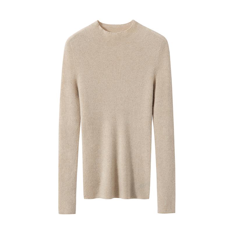 Women's Pure Cashmere Sweater - Half-High Neck, Slim Fit, Solid Color, Long Sleeve Pullover Knitwear, Perfect as a Base Layer for Autumn and Winter.