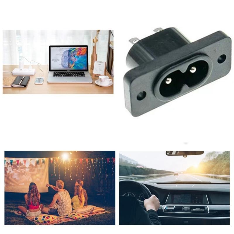 Durability 8 Shape Connectors C8 Panel Mount Plug Adapter For Convenient Power Management AC250V 2.5A 2Pin Plug