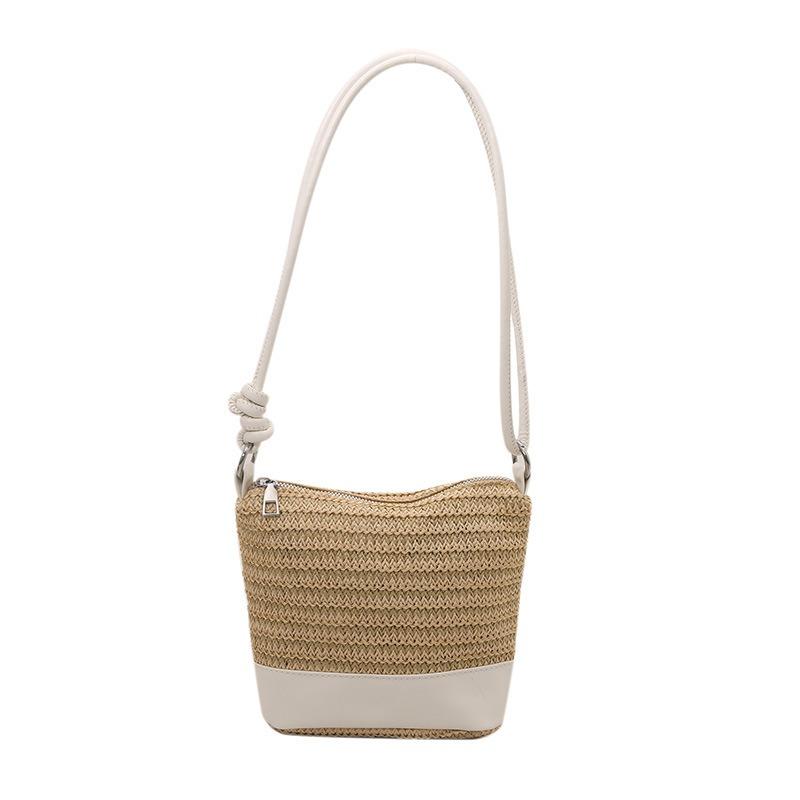 Women Handmade Woven Small Single Shoulder Crossbody Bucket Bag For Daily Beach Use
