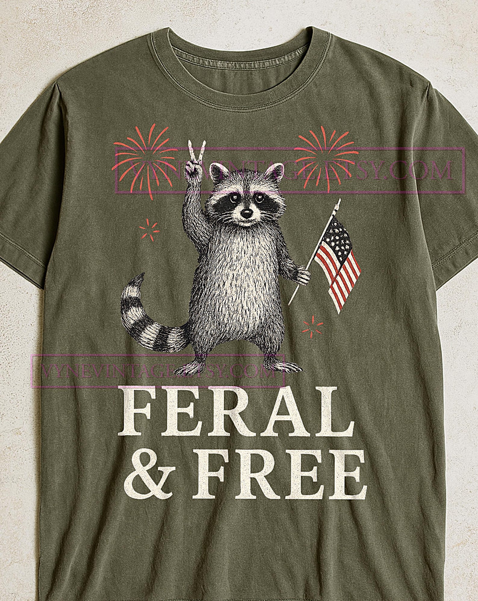 Feral And Free Raccoon T-Shirt, Patriotic Graphic Tee, American Flag Shirt, Independence Day Gift, Raccoon Lover Gift 3XL