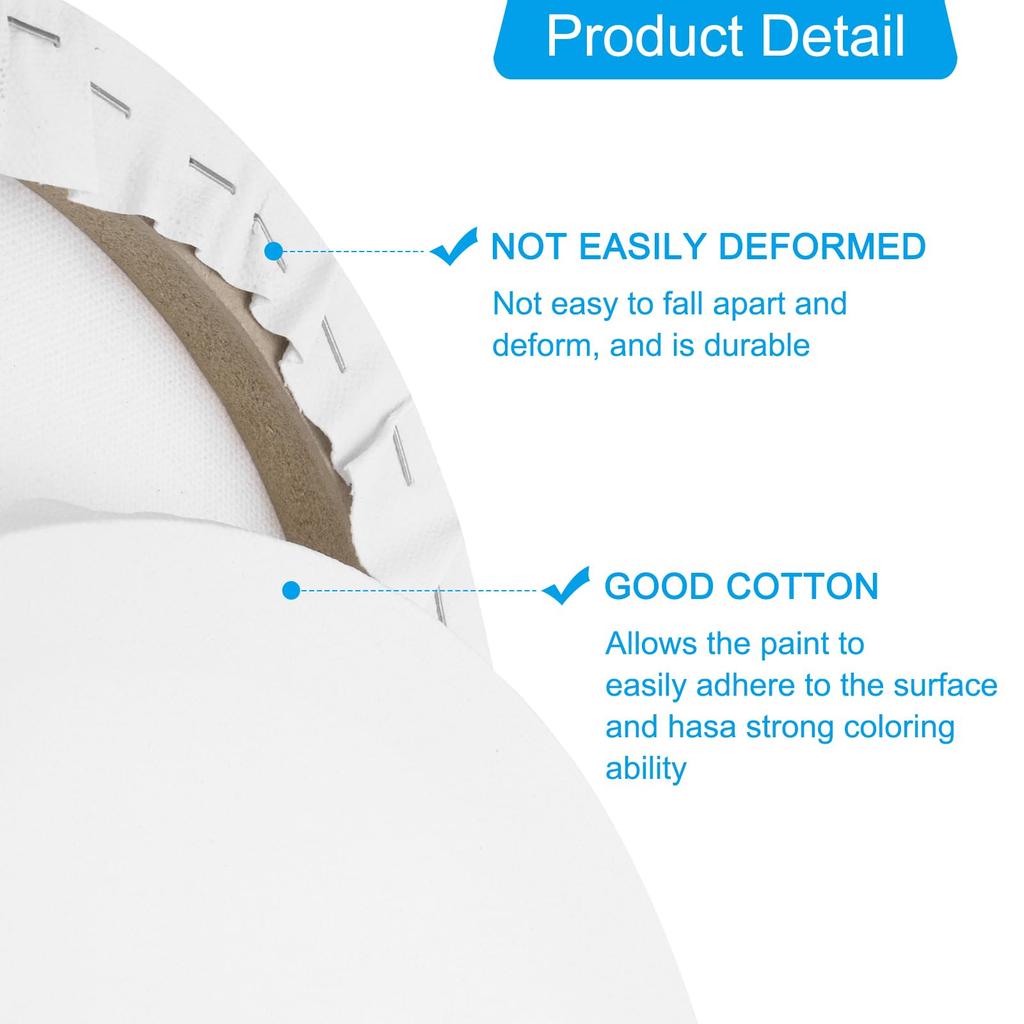 PATIKIL Stretched Canvas, Set of 5, 10" X 10" Round, Blank, Primed Cotton Canvas Panels for Acrylic, Oil, and Watercolor Paintings, White