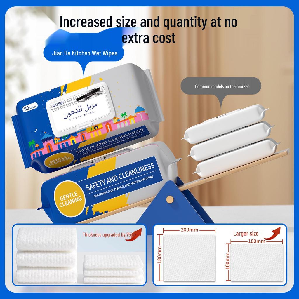 80-Pack Kitchen Wipes for Oil Stain Removal - Extra Large, Pull-Type with Lid