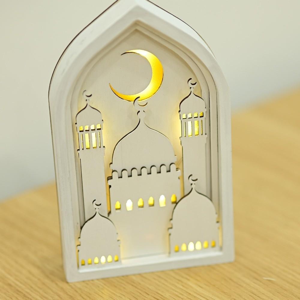 Creative Night Light Ornament LED Eid Wooden Decoration Handmade Eid Desktop Ornament  Scene Layout