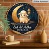 2D Flat, 1pc Round Aluminum Eid Al-Adha Mubarak Sign, Cute Sheep & Crescent Moon Metal Wall Art, Vintage Lantern & Mosque Design, Waterproof