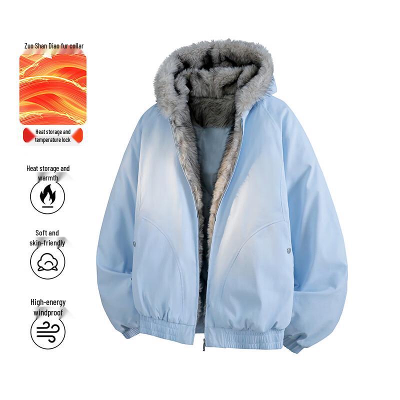 

VUUG Unisex Winter Plush-Lined Fur Collar Parka Jacket L