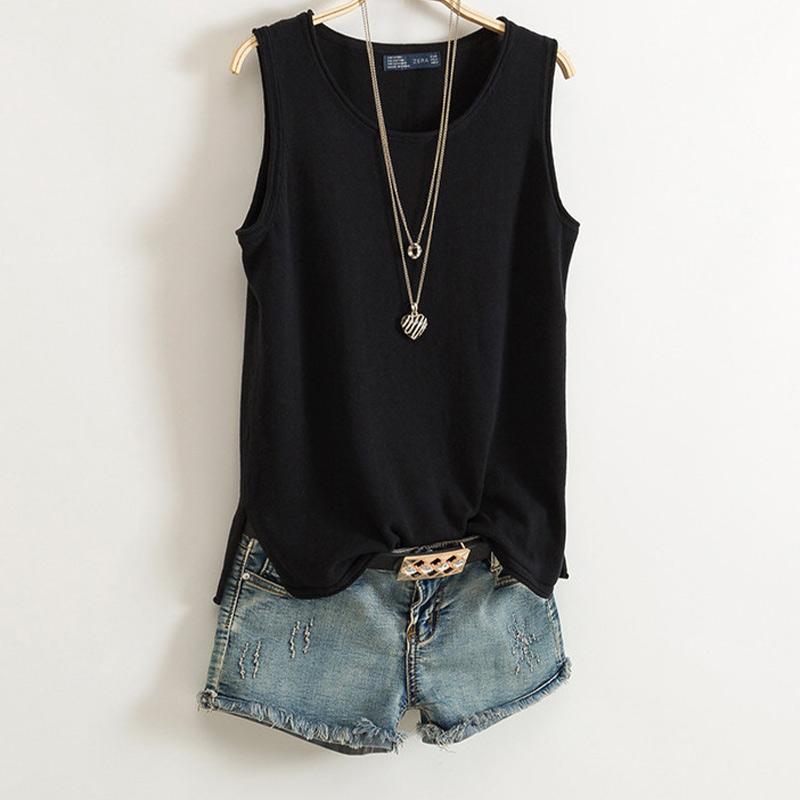 Cotton and Linen Camisole Women's Summer I-shaped Sleeveless Knitted Bottoming Shirt Short Outer Wear Loose Solid