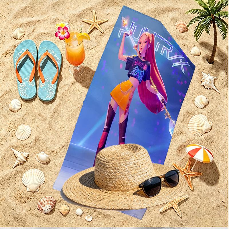 Ręcznik plażowy z nadrukiem KPop Demon Hunters, Wszechstronny lekki chłonny ręcznik plażowy do basenu, surfingu, jogi, łazienki, idealny prezent urodzinowy, świąteczny