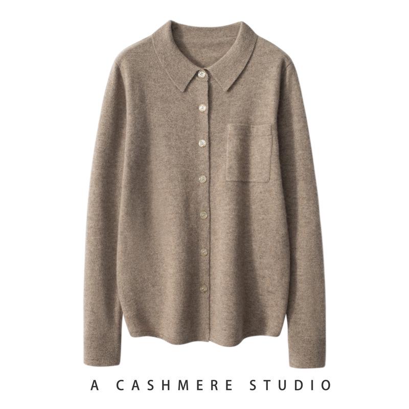 2024 Autumn/Winter Women's Cashmere Polo Collar Cardigan