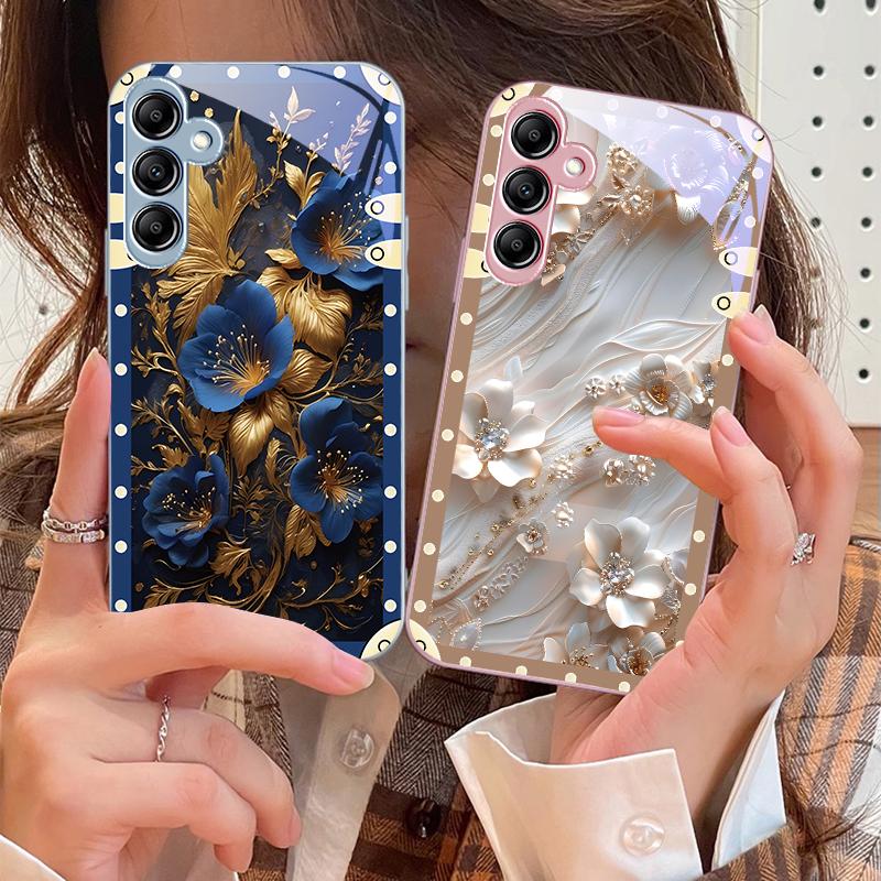 Pudełko Różowe Kwiaty Dla Samsung Galaxy A14 4G 20 30 52 20S 21S 22 A32 33 34 42 50 51 53 54 70 71 72 73 5G Szklane Etui Na Telefon
