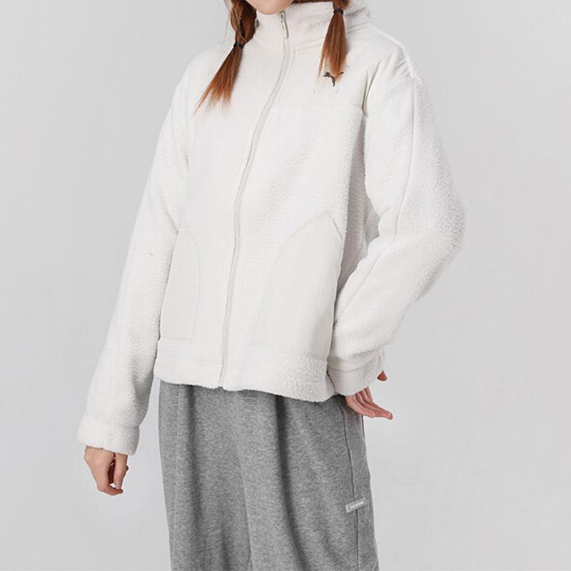 Puma Nu-Utility Full-Zip Fleece-Lined Stand Collar Jacket Winter Women Jacket Smoke-Gray 586612-05