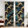 2pcs Japanese Great Wave off Kanagawa Blackout Curtains - Vintage Style, Rod Pocket Design, Machine Washable Polyester