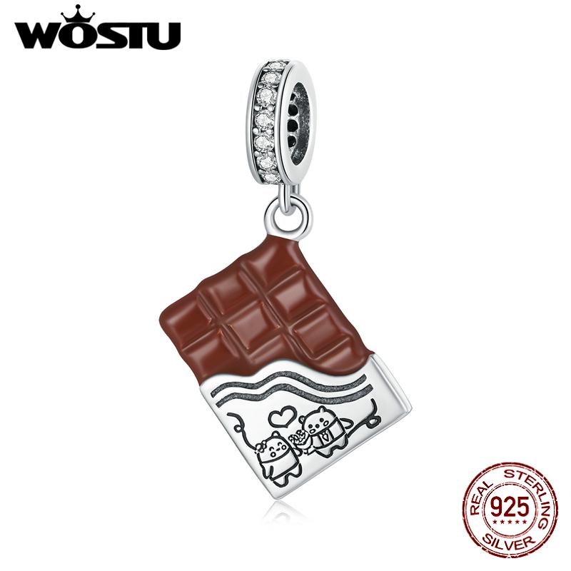 

Подвеска WOSTU из стерлингового серебра 925 пробы с шоколадом «Любовь» подходит для оригинальных браслетов и ожерелий, ювелирных изделий своими руками серебряный