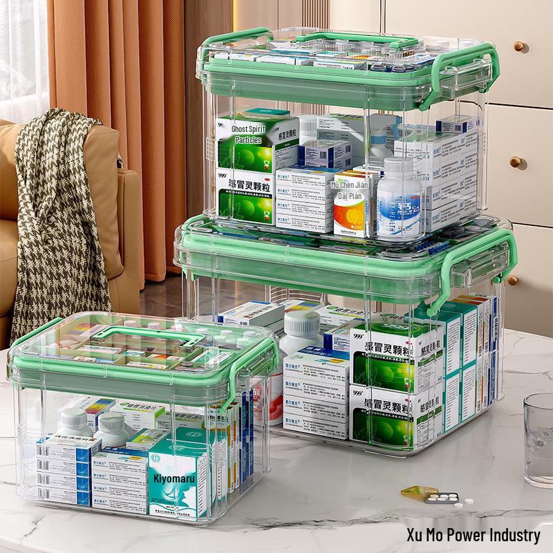 Family Pack Multi-layer Transparent Medicine Storage Box - Portable with Large Capacity