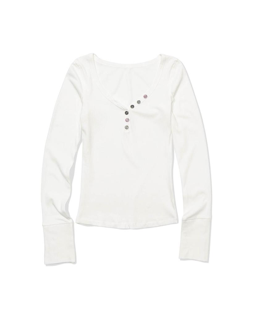 MOAA Button Line Rib Top (White)