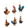 Cute Christmas Rooster Ornament Cartoon Car Chicken Pendants Flat Rooster Pendant  New Years
