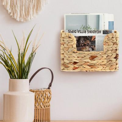 Cesto Intrecciato a Mano in Giacinto d'Acqua Organizzatore da Parete per Riviste Libri File Giornali Cesto Rustico in Rattan con Manico Singolo per Ingresso Bagno
